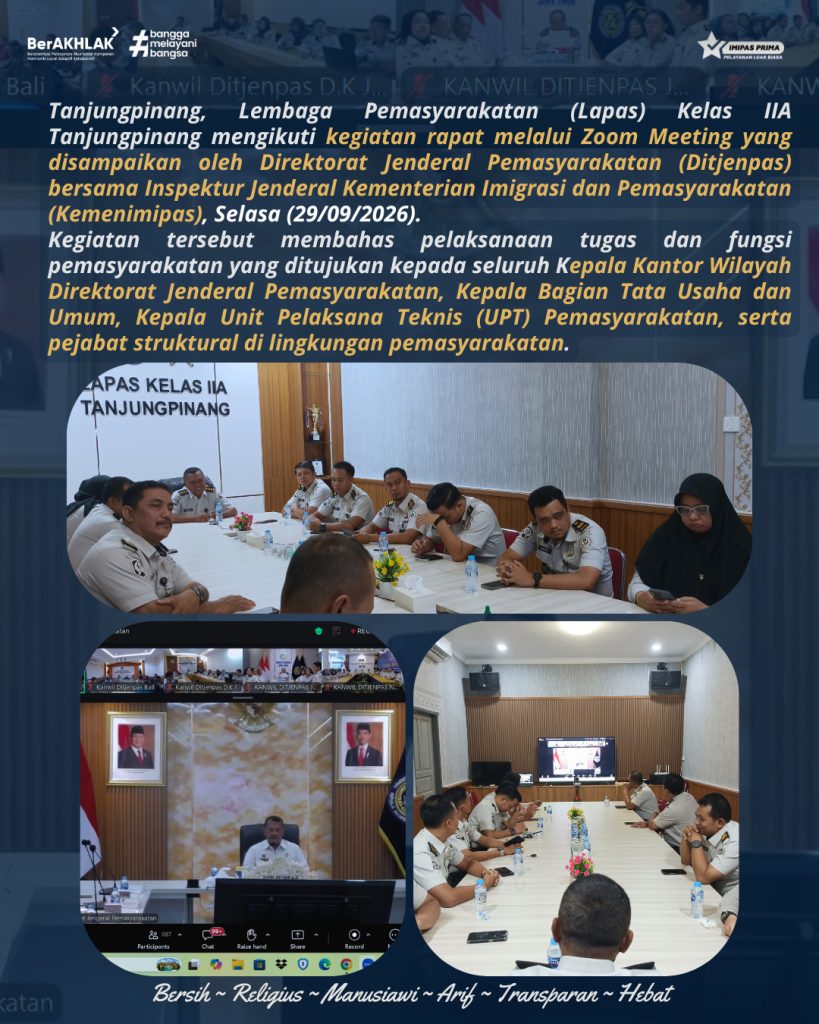 Ikuti Pengarahan Dirjenpas, Lapas Kelas IIA Tanjungpinang Siap Perkuat Integritas dan Tusi Pemasyarakatan Dok. Humas Lapas Kelas IIA Tanjungpinang